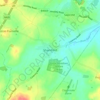 Sharnford topographic map, elevation, terrain