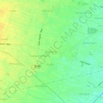 Kadilangu topographic map, elevation, terrain