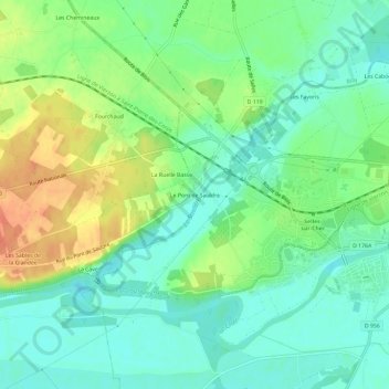 Le Pont de Sauldre topographic map, elevation, terrain
