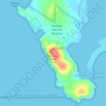 Bodega Head topographic map, elevation, terrain