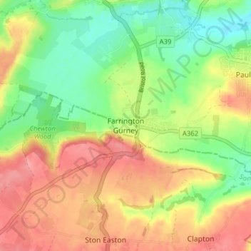 Farrington Gurney topographic map, elevation, terrain