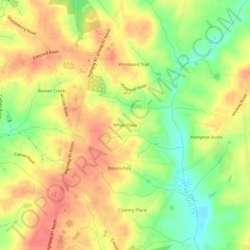 White Oaks topographic map, elevation, terrain