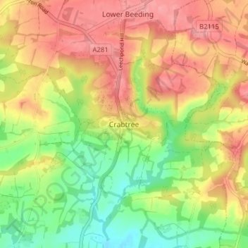 Crabtree topographic map, elevation, terrain