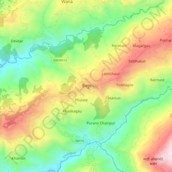 Chainpur topographic map, elevation, terrain