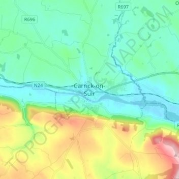Carrick-on-Suir topographic map, elevation, terrain