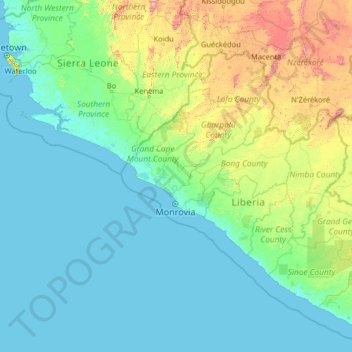 Bomi topographic map, elevation, terrain