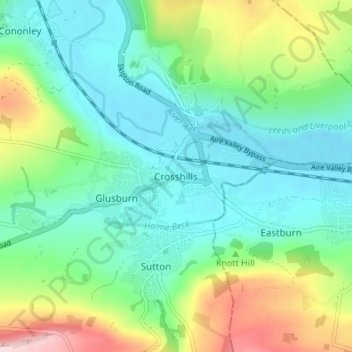 Crosshills topographic map, elevation, terrain