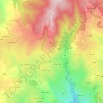 Chaillat topographic map, elevation, terrain