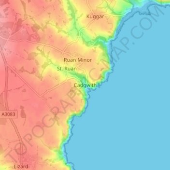 Cadgwith topographic map, elevation, terrain