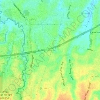 Jatiwarna topographic map, elevation, terrain