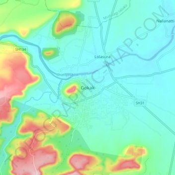 Gokak topographic map, elevation, terrain