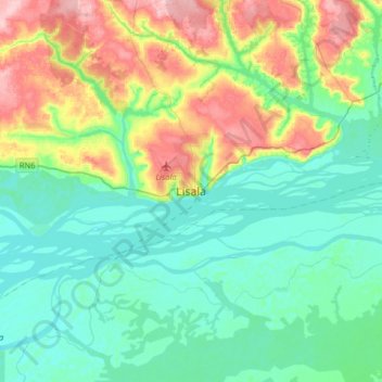 Lisala topographic map, elevation, terrain