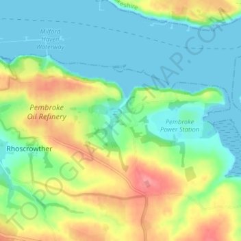 Pwllcrochan topographic map, elevation, terrain