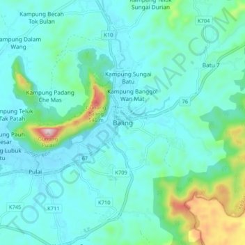 Baling topographic map, elevation, terrain