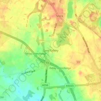 Over Tabley topographic map, elevation, terrain