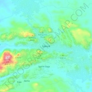 Idanre topographic map, elevation, terrain