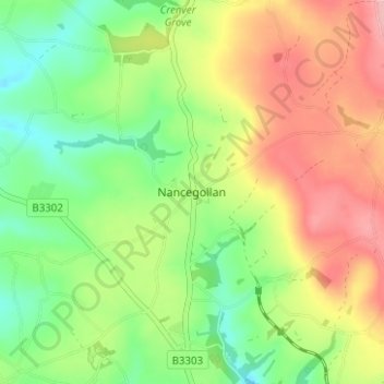 Nancegollan topographic map, elevation, terrain