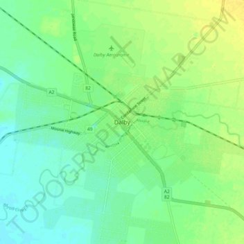 Dalby topographic map, elevation, terrain