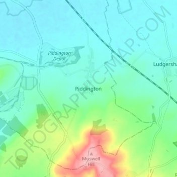 Piddington topographic map, elevation, terrain