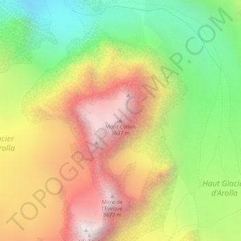 Mont Collon topographic map, elevation, terrain