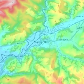 Machynlleth topographic map, elevation, terrain