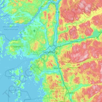 Göteborgs Stad topographic map, elevation, terrain