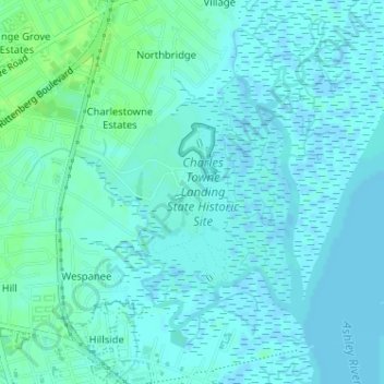 Charles Towne Landing topographic map, elevation, terrain