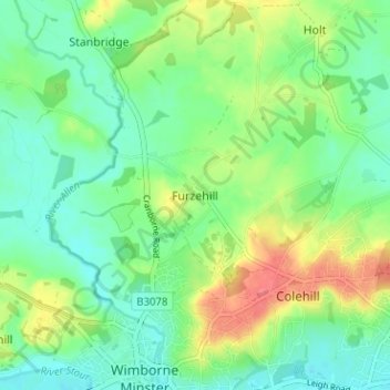 Furzehill topographic map, elevation, terrain