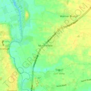 Much Hoole topographic map, elevation, terrain