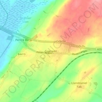 Gaerwen topographic map, elevation, terrain