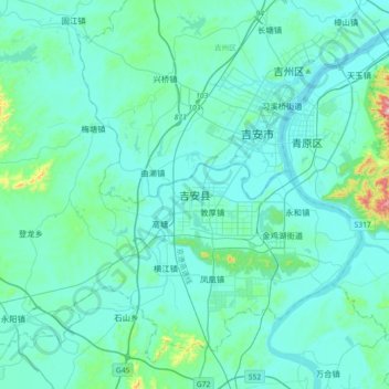 Ji'an County topographic map, elevation, terrain