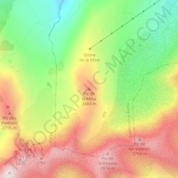 Pic de la Mina topographic map, elevation, terrain