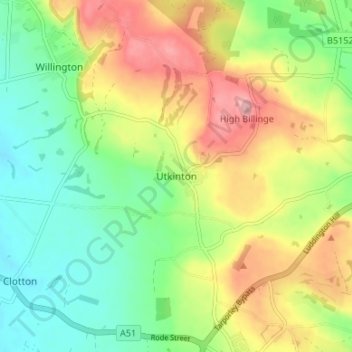 Utkinton topographic map, elevation, terrain