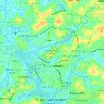 Battaramulla North topographic map, elevation, terrain