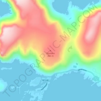 Skjolden topographic map, elevation, terrain