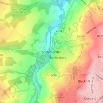 Shotley Bridge topographic map, elevation, terrain