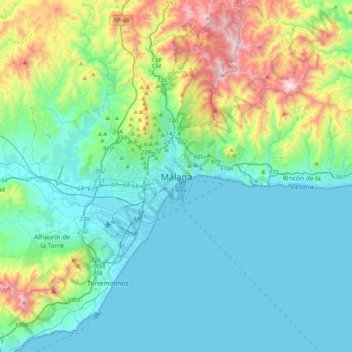 Málaga topographic map, elevation, terrain