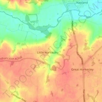 Little Horkesley topographic map, elevation, terrain