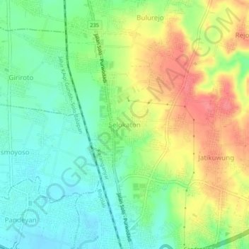 Selokaton topographic map, elevation, terrain