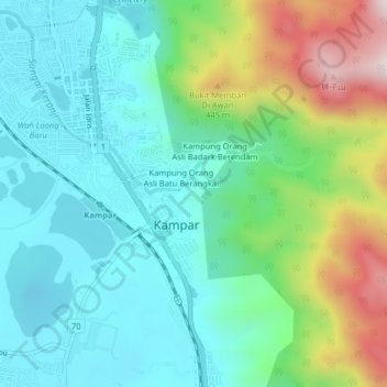 Kampung Orang Asli Bukit Terang topographic map, elevation, terrain