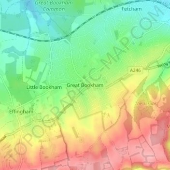 Great Bookham topographic map, elevation, terrain