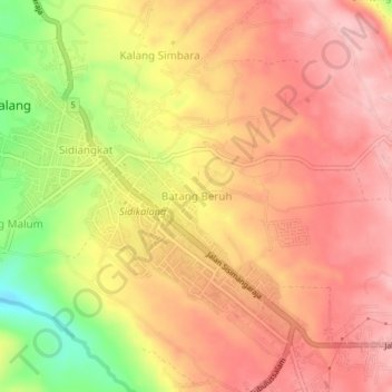 Batang Beruh topographic map, elevation, terrain