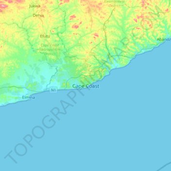 Cape Coast topographic map, elevation, terrain