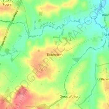 Todenham topographic map, elevation, terrain