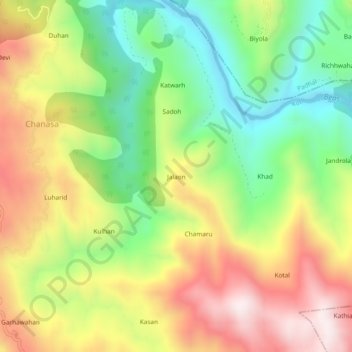 Jalaon topographic map, elevation, terrain