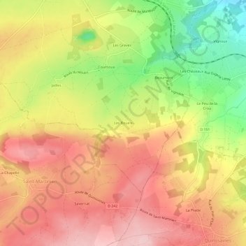 Les Boueix topographic map, elevation, terrain