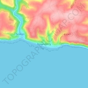 Downderry topographic map, elevation, terrain