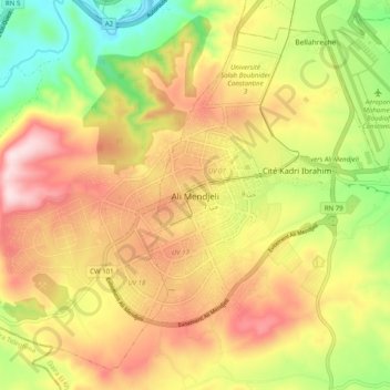 Ali Mendjeli topographic map, elevation, terrain