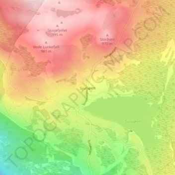 Sjusjøen topographic map, elevation, terrain
