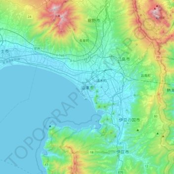 Numazu topographic map, elevation, terrain